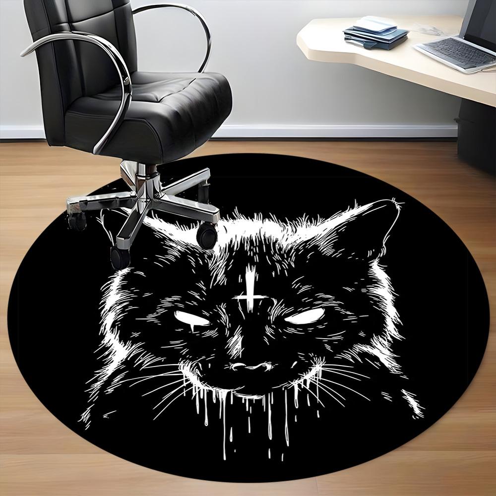 1pc Cat Cross Office Round Area Rug, Under Office Chairs Bedroom Living Room Home Decor, Room Deco, Available in Various Sizes