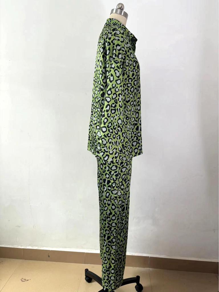 2024 Spring Women's Leopard Print Casual Two-Piece Set: Long Sleeve Top & Pants