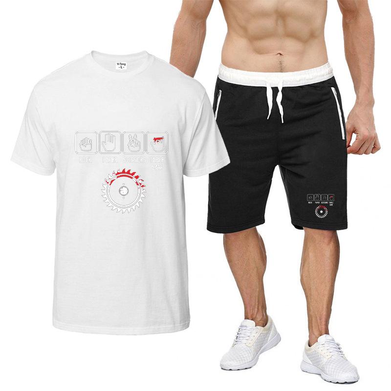 Rock Paper Scissors Table Saw Funny Carpenter Man's New Nine Color Short Sleeved Suit Summer T-Shirt Casual Shorts 2-piece Set