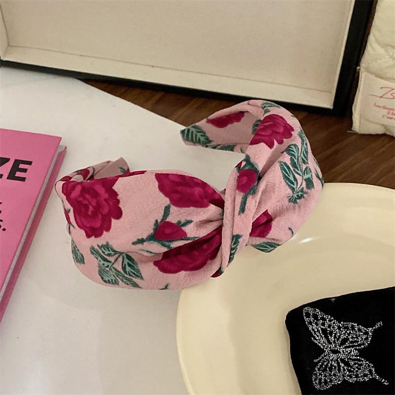 Kvinner Jenter Vakkert Roseblomst Trykk Hårbånd med Stor Sløyfe i Midten Moteabel Kvinne Fest Utendørs Hårtilbehør