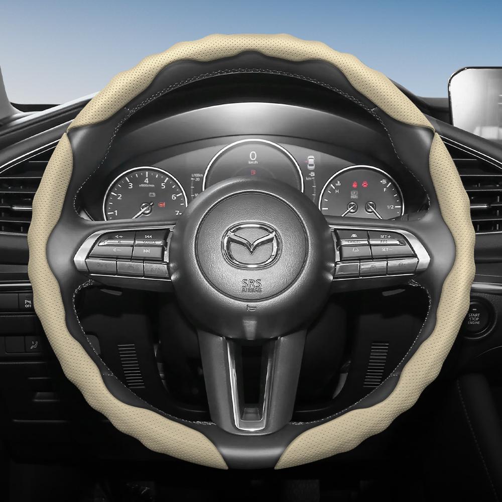 zkfan8 Suitable for Mazda Steering Wheel Cover with Wavy Sports Design, Breathable Leather, Segmented Anti-Slip, Sweat-Absorbing Protective Cover,