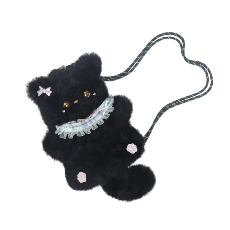 

Women s Cats Shaped Purses Plush Crossbody Shoulder Bag Phone Pouch Animal Purses with Adjustable Straps Cats Lover Gifts чорний