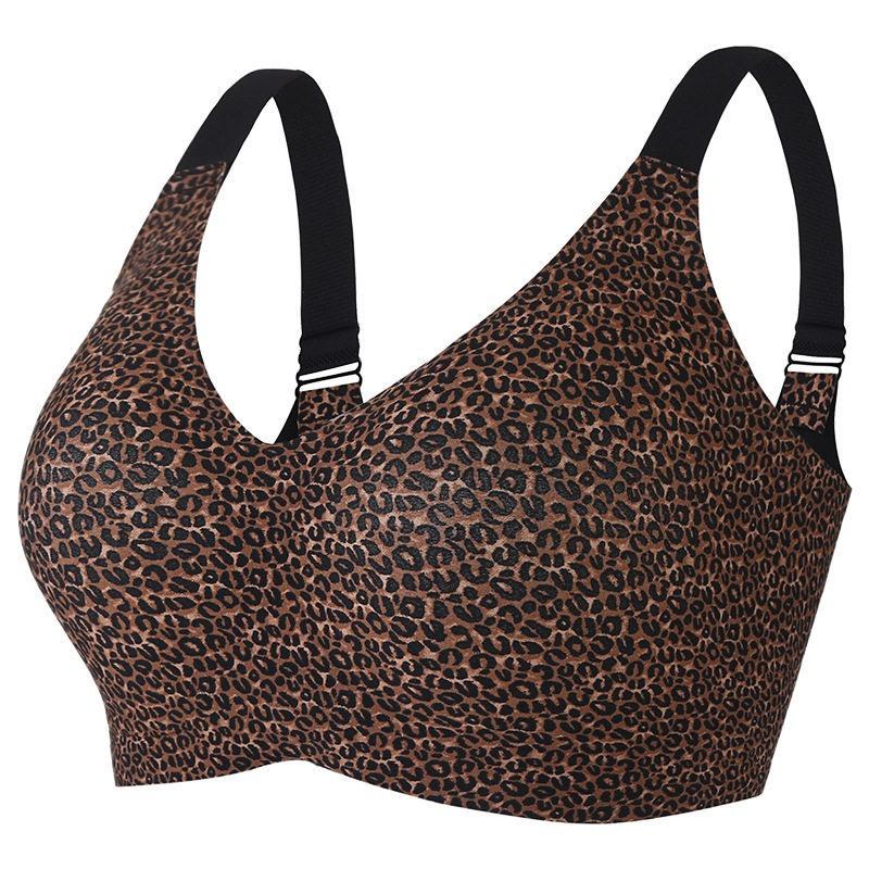 Plus Size Leopard Print Wireless Bra Push Up Back Support Full Cup Bra