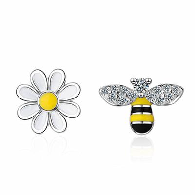 Cute Bee Earrings Asymmetric Sun Flower Ear Jewelry