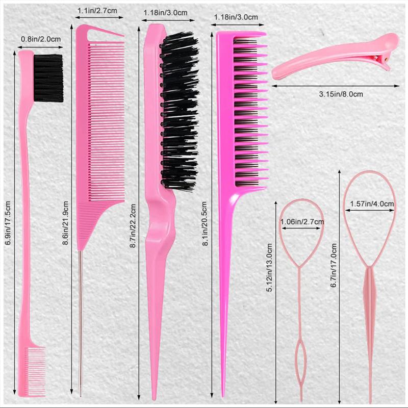 10-teiliges Haar-Styling-Kamm-Set, Toupier-Haarbürste, Dreifach-Toupierkamm, Rattenschwanzkämme, Kantenbürste, Haarschwanz-Tools, Zopfwerkzeug, Schleife