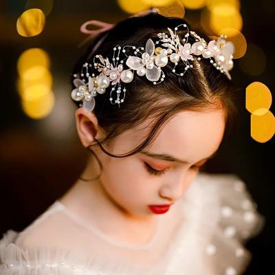 Sladká princezna série Děti dívka Pearl vlásenka Růžový květ Pokrývka hlavy Dekorace Narozeninový večírek Fotografování Rekvizity do vlasů Obruč