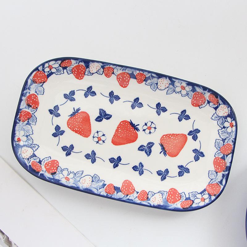 Japanese-Style Ceramic Tableware Set, Cute Strawberry Household Rice Bowl, Deep Plate, Vegetable Plate, Soup Cup, Mug, Bowl Set.