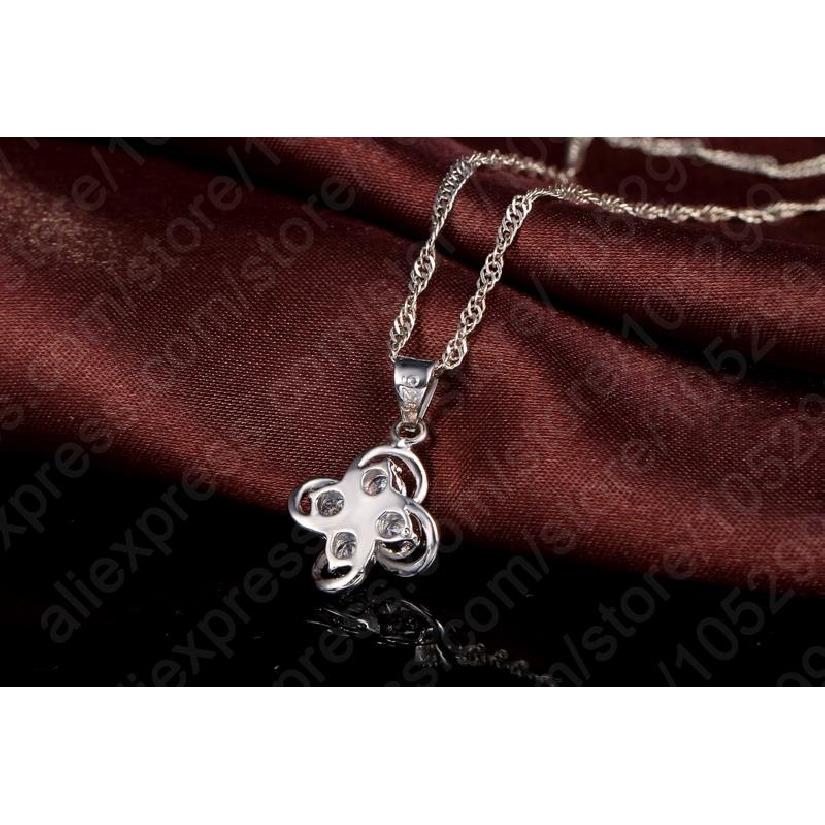 Hot Wholesale Fashion Four Leaves CZ Jewelry Set 925 Sterling Silver Pendant Necklace And Earrings Set For Women