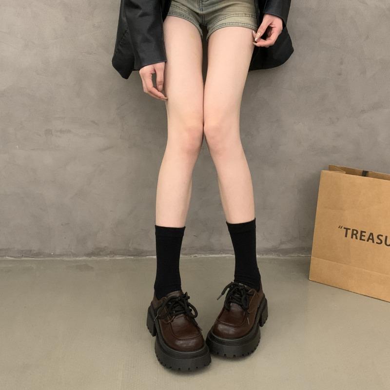 Thick Bottom Fashion Style Leather Women's Pumps Lace Up Thick Soled Loafers Retro High Heels Mary Janes Fashion Heeled Shoes