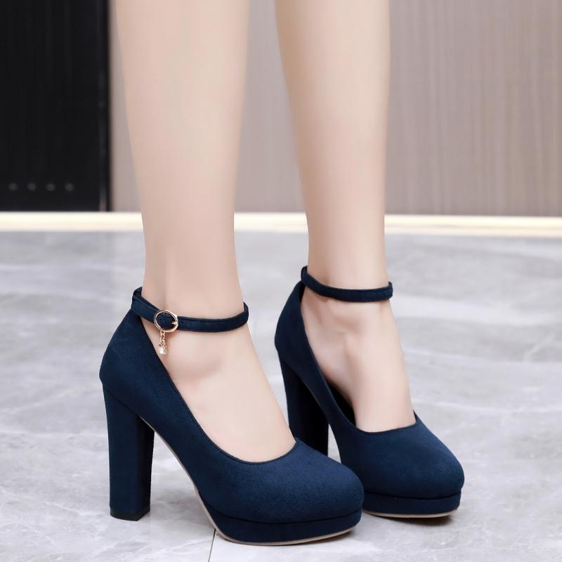 

Fashion High Heels Shoes Women s Pumps Elegant Ankle Strap Black Blue Flock Heeled Party Office Wedding Shoes Large Size 39 синій