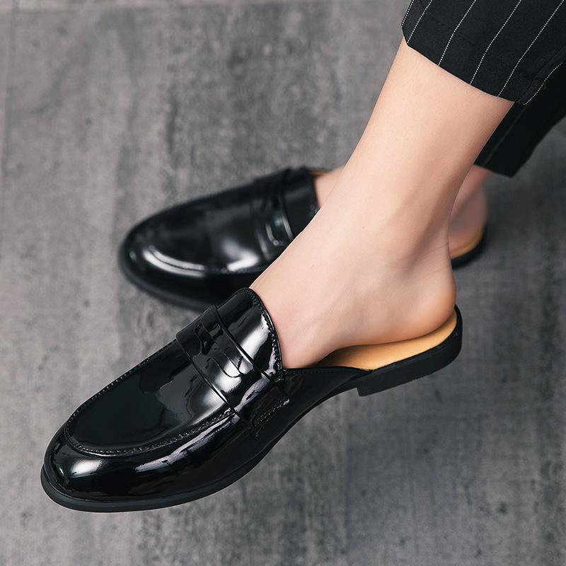 2025 summer new men's business casual leather shoes Korean version trend versatile half slippers breathable trendy men's shoes large size