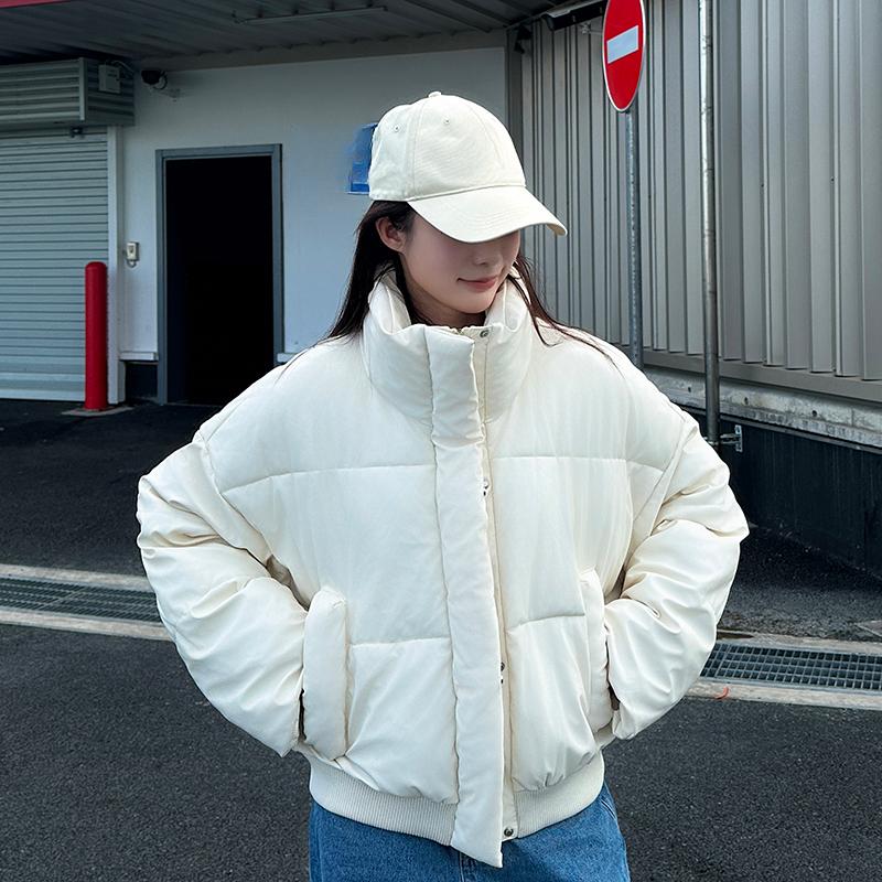 

Повседневная и свободная зимняя куртка из хлопка-пуховика в укороченном стиле с толстым воротником-стойкой для женщин XL бежевый