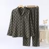 Pajamas Men's Japanese Spring and Autumn Cotton Yarn-dyed Plaid Loungewear Long Sleeve Pants Set Loose Large Size Loungewear