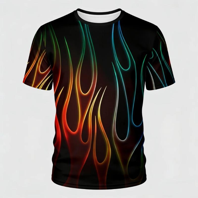 Herren T-Shirts 3D Vintage Sommer Mode Rote Flamme Hawaiianisches T-Shirt Männliches Sommer Kurzarm Oversized Shirt Für Männer Oberteil