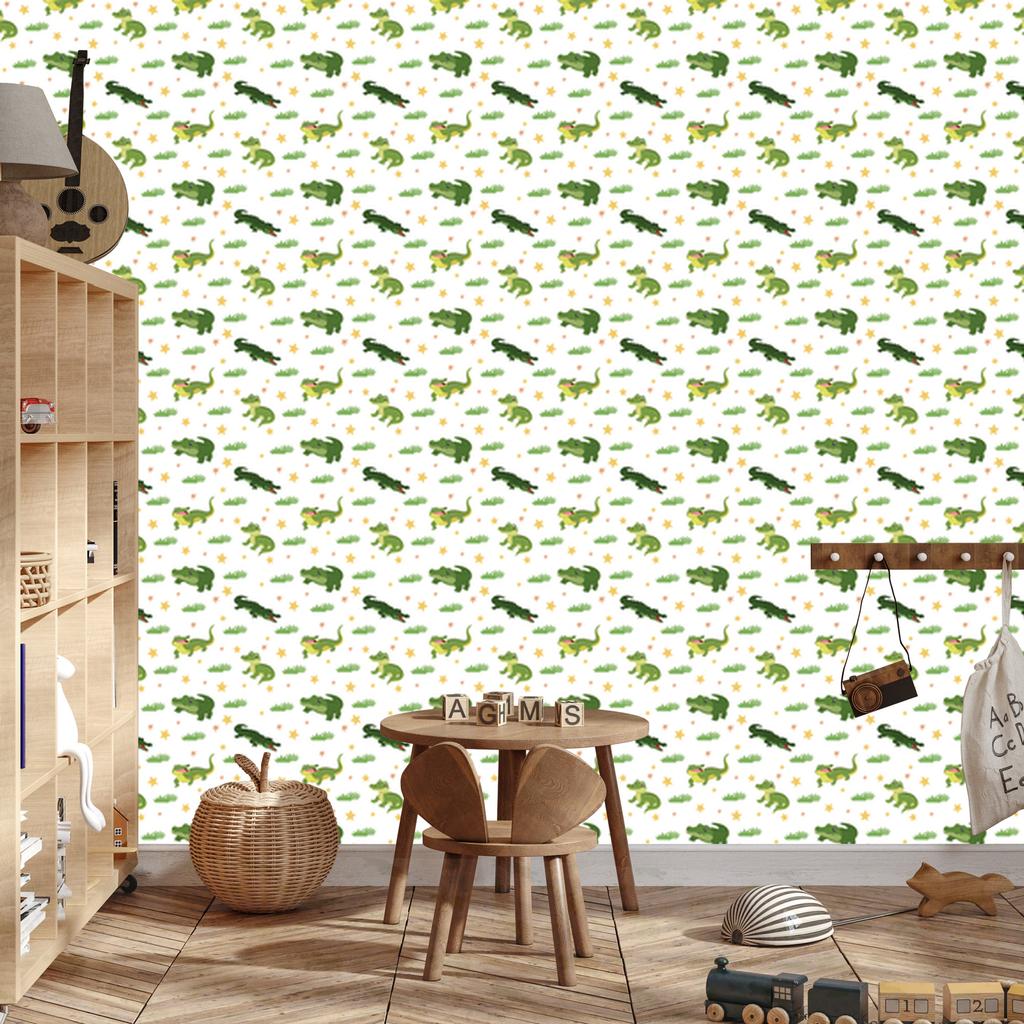 Crocodile Wallpaper White, Lime and Green for Living Room and Bedroom 50x1000