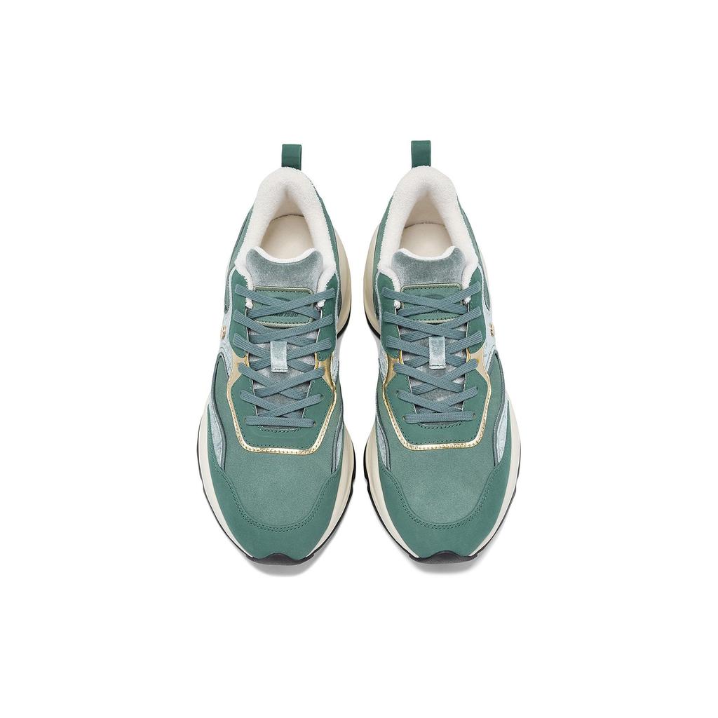 Li-Ning 1990 Cloud Dress Non-Slip Wear-Resistant Shock Absorbing Increased Height Low-Top Dad Shoes Men Sneaker Green ALJT055-1