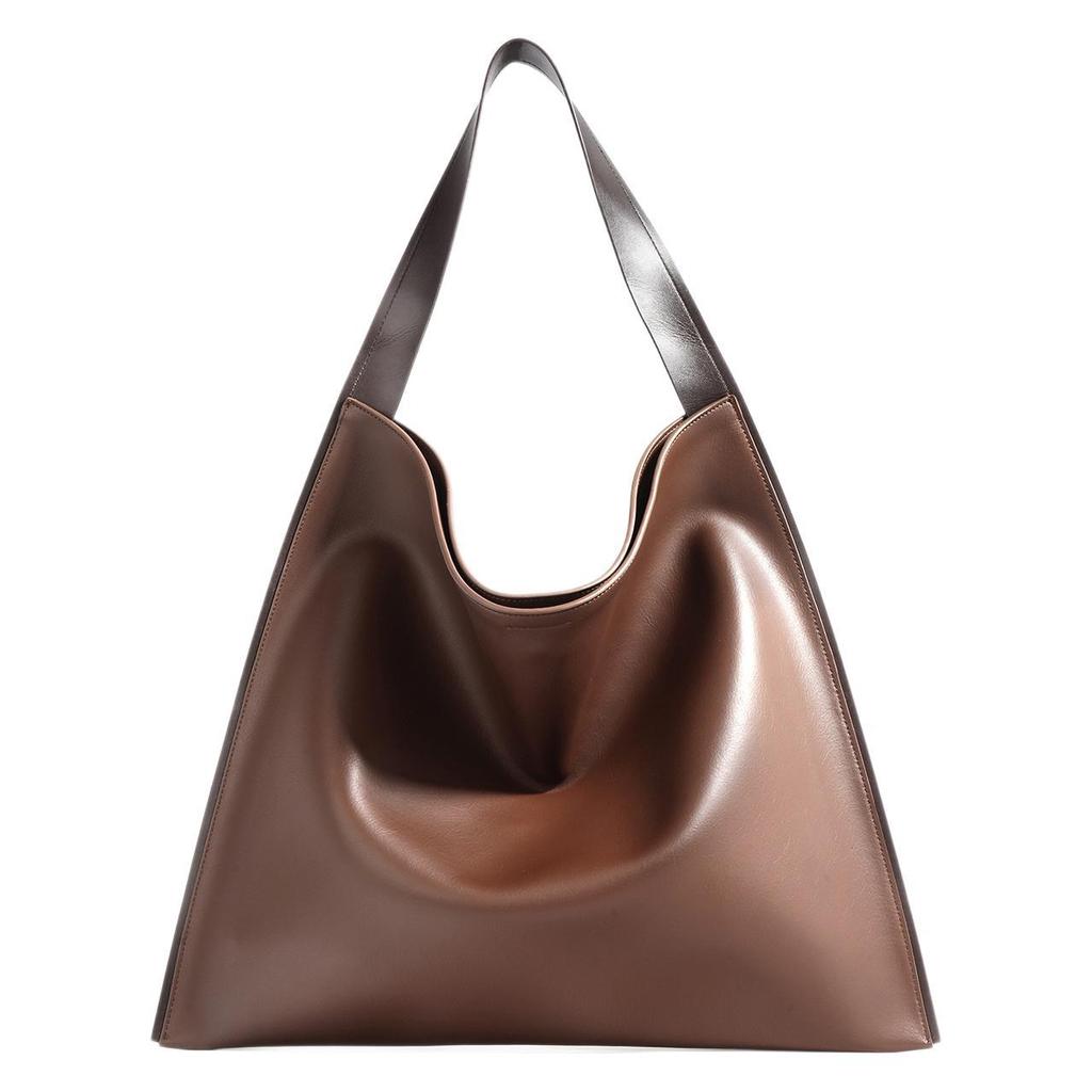 New Niche Design Simple Cowhide Shoulder Tote Bag Shopping Bag Bucket Bag Large Capacity Large Bag Women's Bag