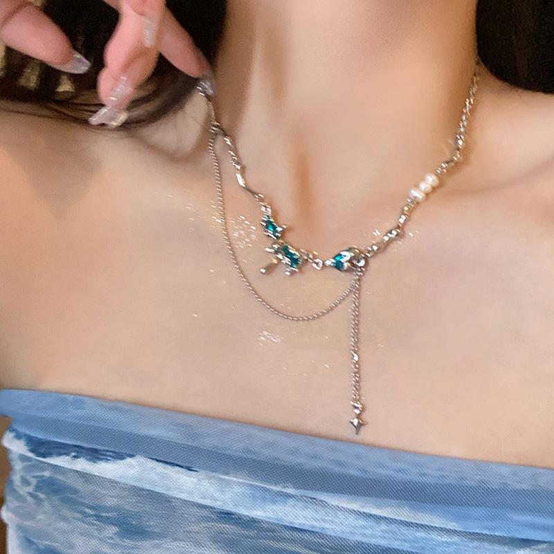 Trend Sweet Cool Wind Colorful Stone Heart Necklace for Women Pink Heart Chains Necklaces Pendants Fashion Aesthetic Y2K Jewelry