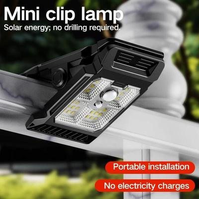 4er-Pack Solar-Klemme auf Sensor Bewegungsmelder Leuchten Außen Wasserdicht Arbeitsleuchte 3 Beleuchtungsmodi Campinglampe für Hinterhof, Garage, Terrasse, Gartenzaun