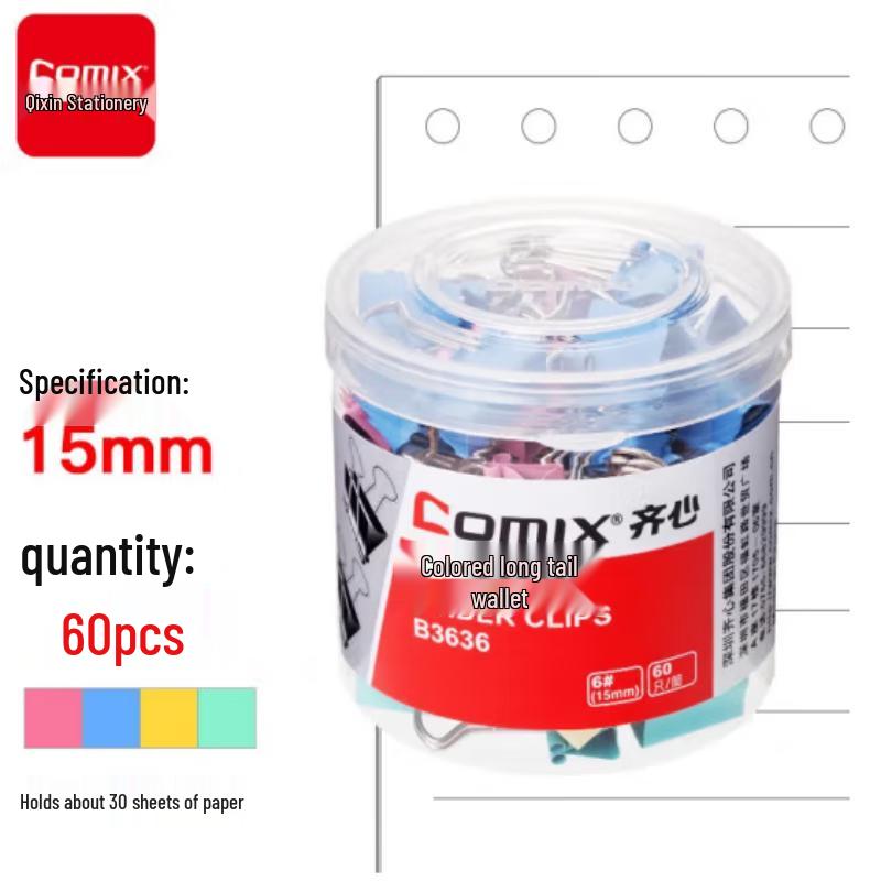 Comix B3636 Colorful Metal Binder Clips 15mm (60-Count)