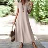 Rochie Maxi de Damă cu Decolteu în V, Mânecă Scurtă, Lungime până la Glezne, în 12 Culori, Casual, Croială Largă, cu Geantă Crossbody