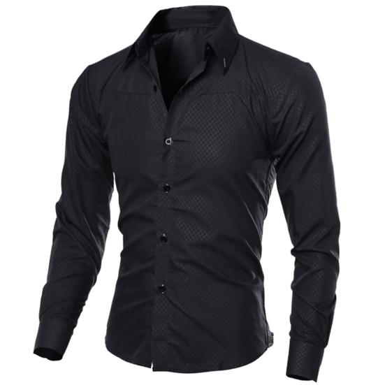 Männer Mode Einfarbig Drehen Unten Kragen Langarm Slim Fit Bluse Shirt Top