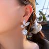 Needle Light Luxury Elegant Temperament High-End Pearl Earrings Slightly Inlaid Zircon Leaf Pearl Earrings