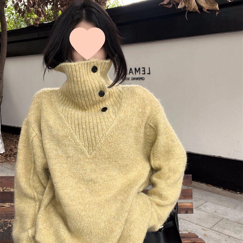 

Korean Style High Neck Knitted Pullover: Loose, Warm, Casual, and Slimming Top S (under 40kg)
