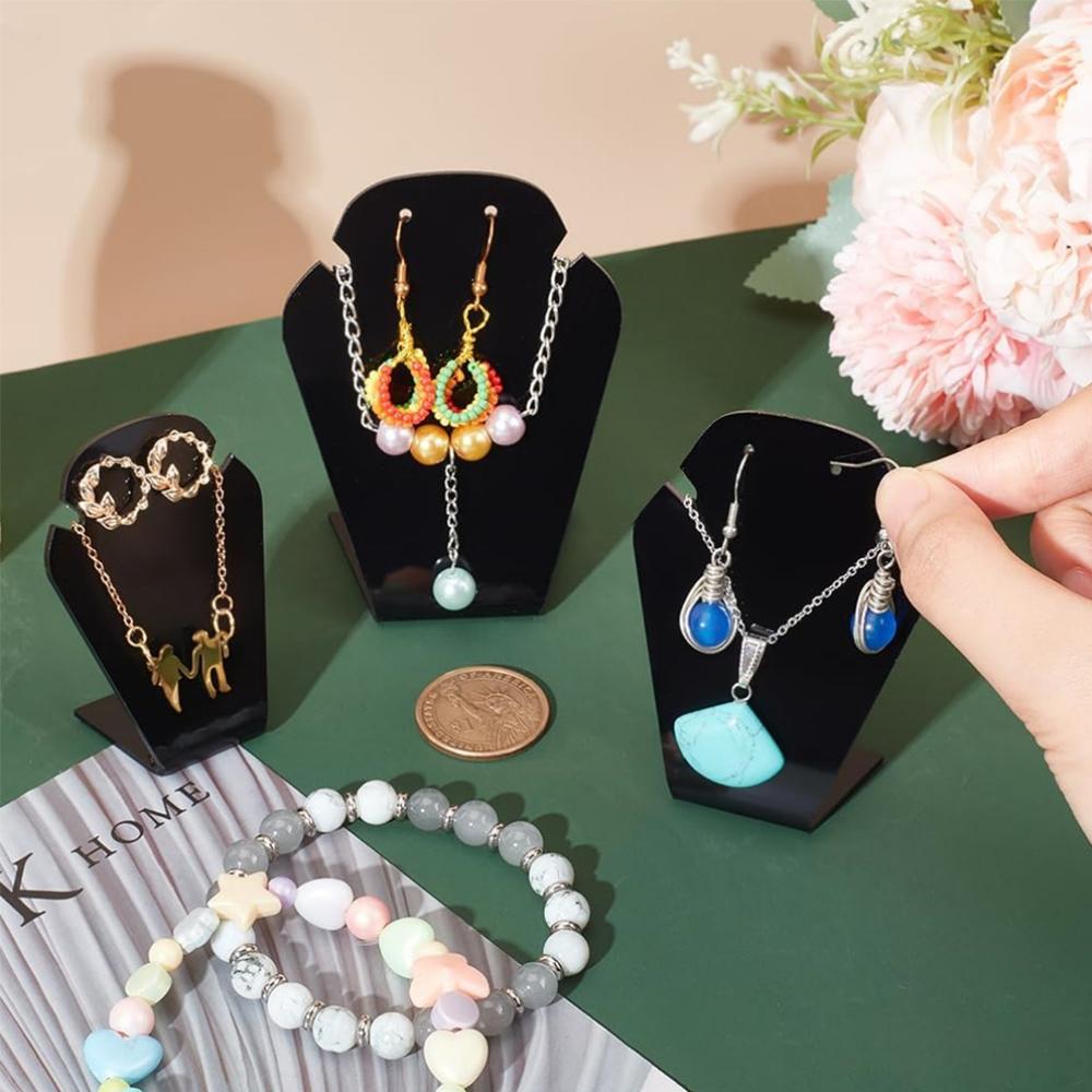 3 Stück Schwarzer Acryl Schmuck Halskette & Ohrring Präsentationsbüste Ständer Für Zuhause Schrank