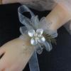 Korean Style Pearl Butterfly Wrist Corsage - Bridal & Bridesmaid Net Yarn Bracelet