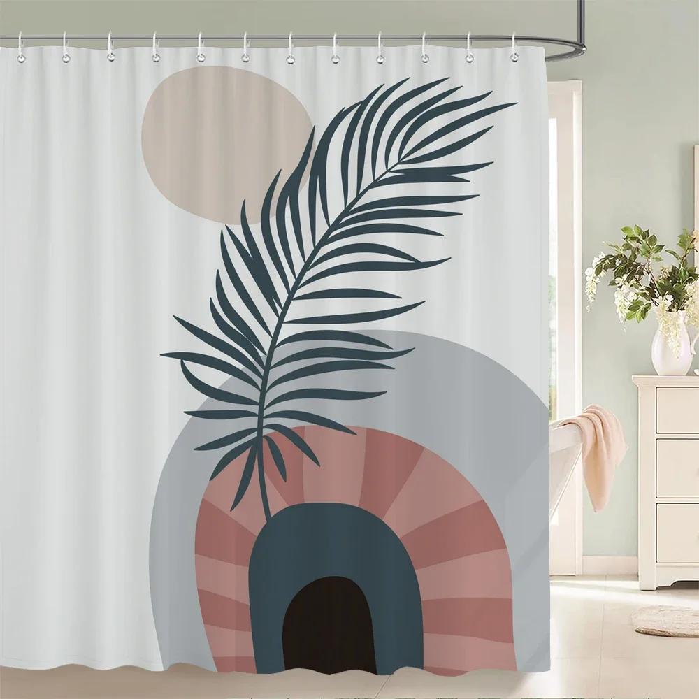 Nordic Wind Shower Curtain Rustic Geometric Morandi Color Shower Curtains Abstract Print Fabric Bathroom Bath Curtain With Hooks