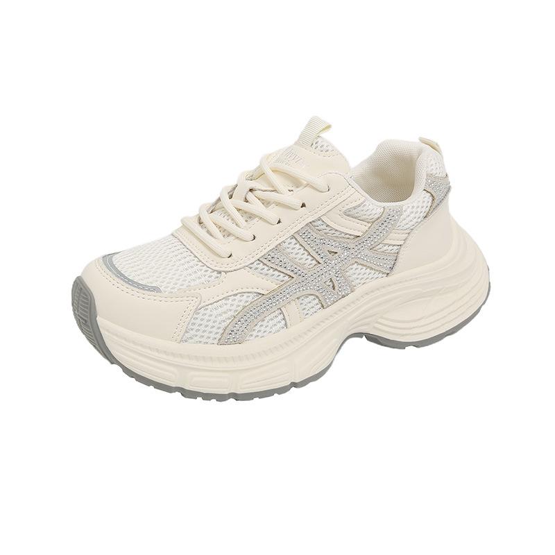 Korean mesh thick-soled muffin dad shoes for women 2025 new fashion versatile sports leisure lightweight white shoes