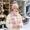 Adult Winter Hat Scarf and Gloves Set, 3-Piece Thick Thermal Outdoor Set for Cold