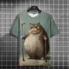3D Printed Men's T-shirt Cat Pattern T-shirt Summer Street Short Sleeved Round Neck Top Fashionable T-shirt