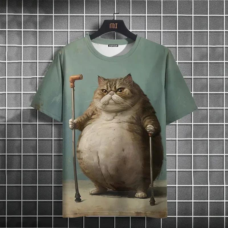 3D Printed Men's T-shirt Cat Pattern T-shirt Summer Street Short Sleeved Round Neck Top Fashionable T-shirt