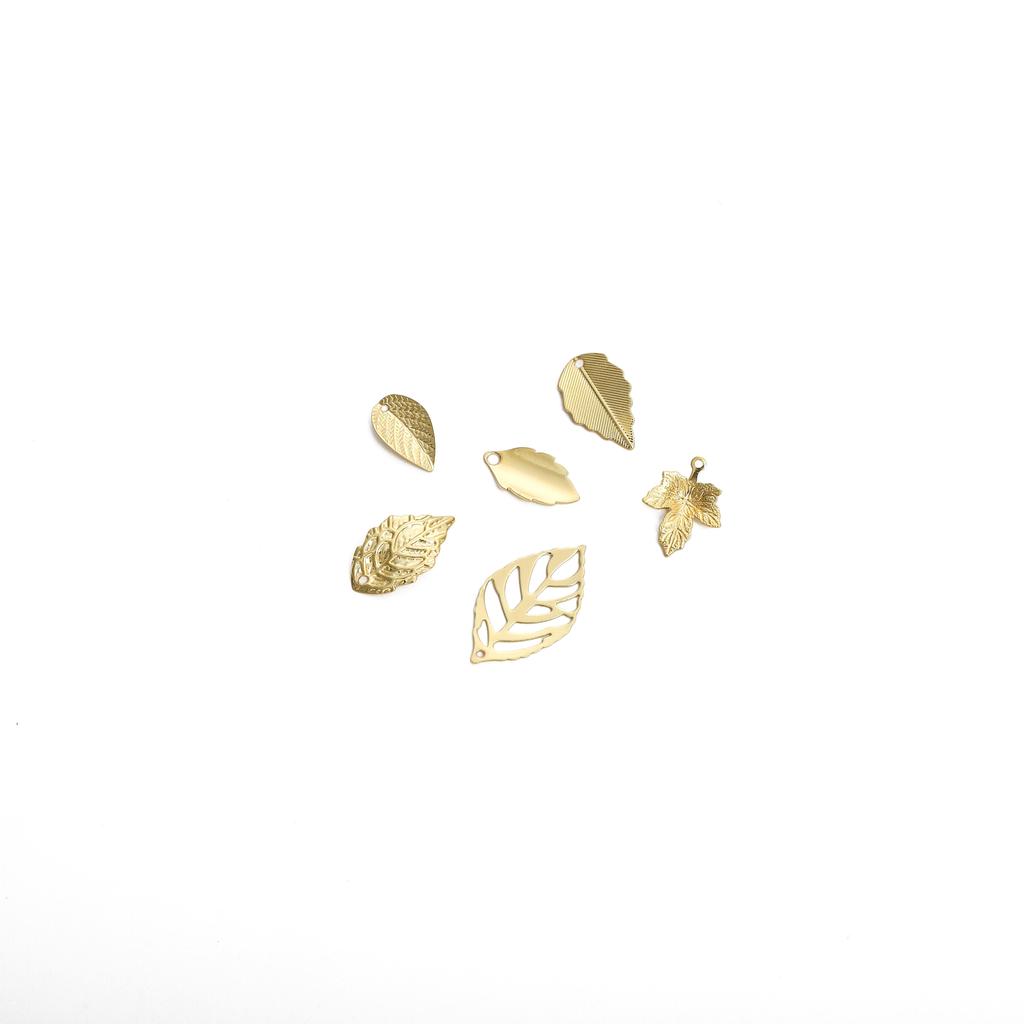 Patterned Copper Leaf Pendant Curved Design Charm for DIY Jewelry Craft