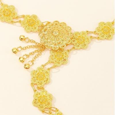 Metal Thai Belly Waist Chains Bell Jewelry Hollow Out Flower Necklace Tassel Gold Dance Dress Belt Chains The Songkran Festival