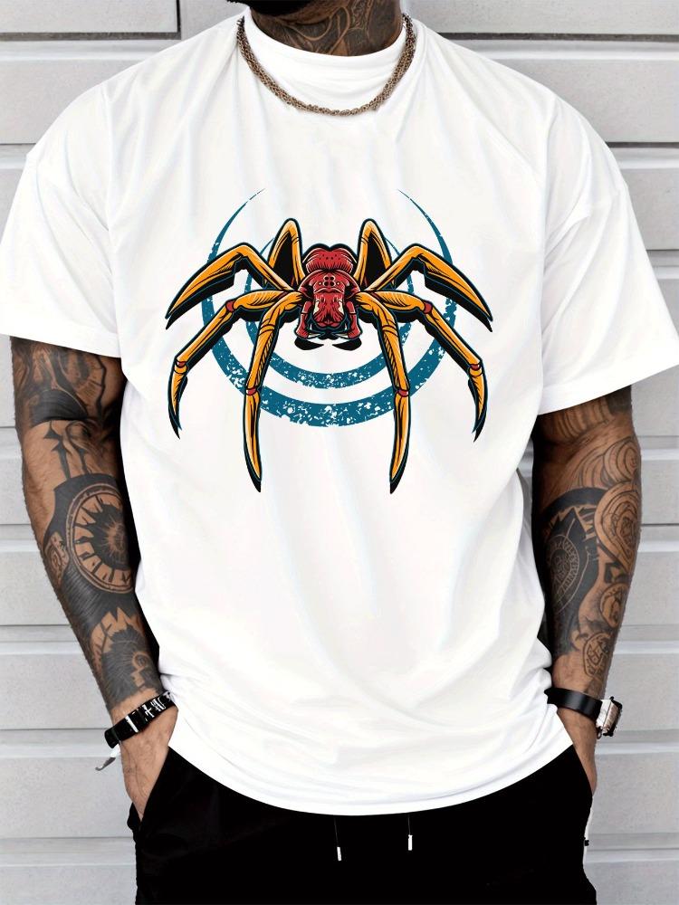 Deep Navy Unisexs Loose Cotton Tshirt Classic Big Spider Circular Art Print Crew Neck Teen Daily Casual Summer Short Sleeve Tee
