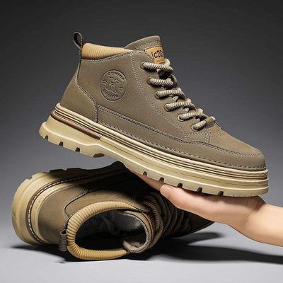 Men's Shoes Autumn and Winter New British Retro Mid-top Martin Boots Men's Casual Tooling Shoes Trendy High-top Velvet Boots