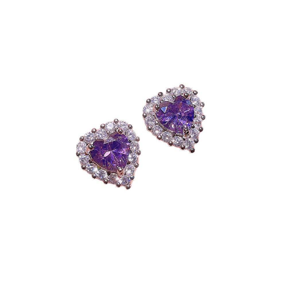 Purple Heart Zircon Jewelry Set: Ring, Earrings, and Necklace - Elegant Three-Piece Collection