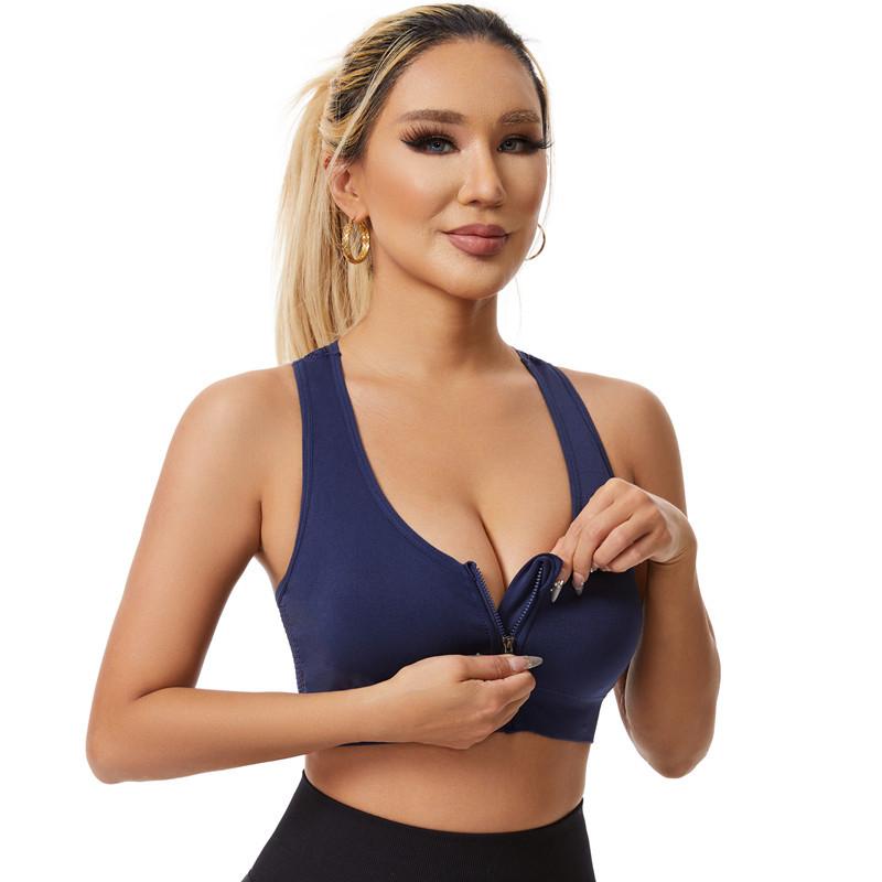

Спортивный бюстгальтер для йоги на молнии спереди, с сеткой и дышащими отверстиями, большого размера, без косточек, спортивный бюстгальтер с красивой спиной для женщин S тёмно-синий