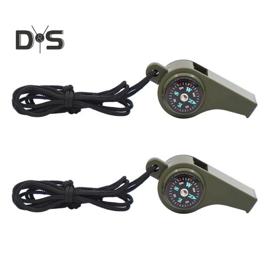 

2/4 шт. аварийных свистков для выживания с шнурком, громкий звук, компактные портативные аварийные свистки 3 в 1 с компасом и термометром 2pcs