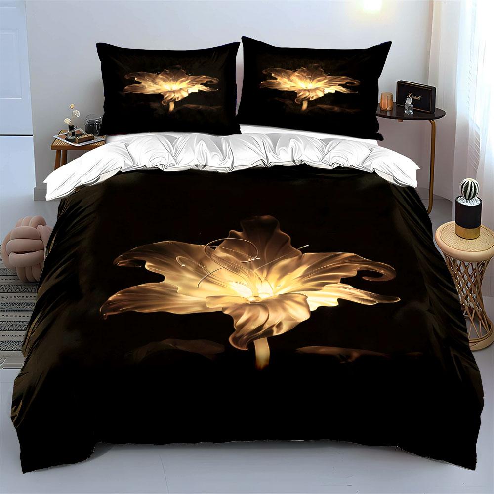 Glowing Golden Flower Design. Bedding Sets Duvet Cover Sets Duvet Covers Pillowcases(1*Duvet Cover 2*Pillowcases Without Duvet Insert)