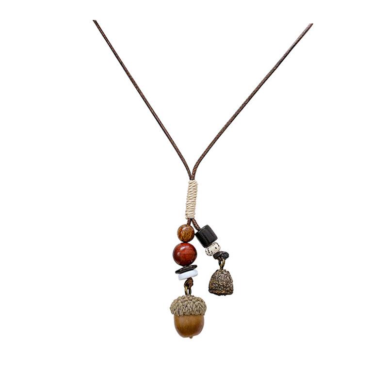 New Chinese style long acorn pendant necklace female retro ethnic style zen wooden sweater chain hanging neck