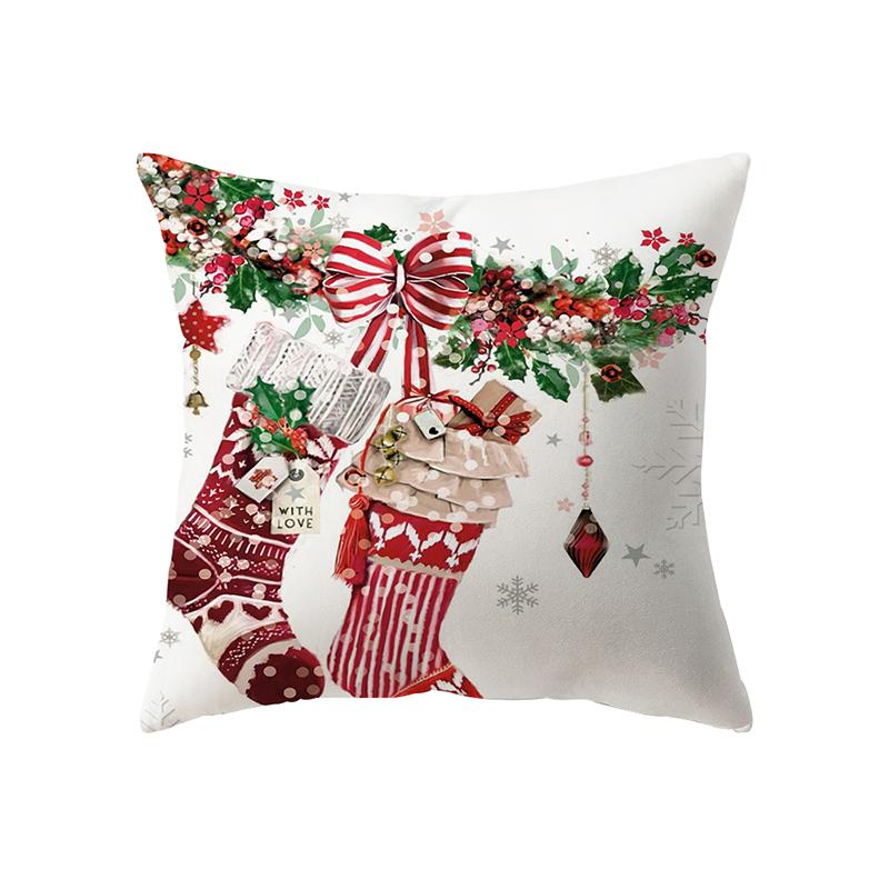Cute Santa Claus Christmas Decoration Printed Pattern Cushion Cover Home Living Room Sofa Decorative Pillow Pillow Cover