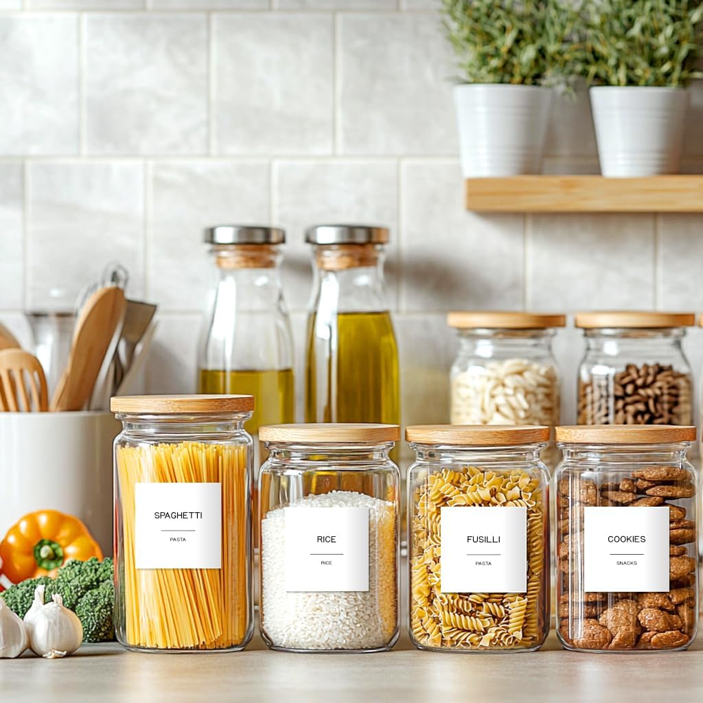 288 Pantry Labels for Food Containers, Preprinted Minimalist Waterproof Stickers for Organizing Storage B, Jars and Kitchen