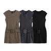Kaslead New Arrival Women's Clothing Fashion Style Multi-Color Matching Belt Double-Sided Cloth Sleeveless Dress 0264870
