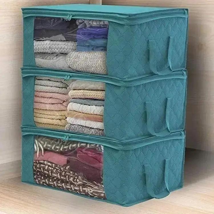 666Simple Clothes Foldable Bag Organizer Waterproof Oxford Window Clothing Wardrobe Organizer Non Woven Storage Box To 1