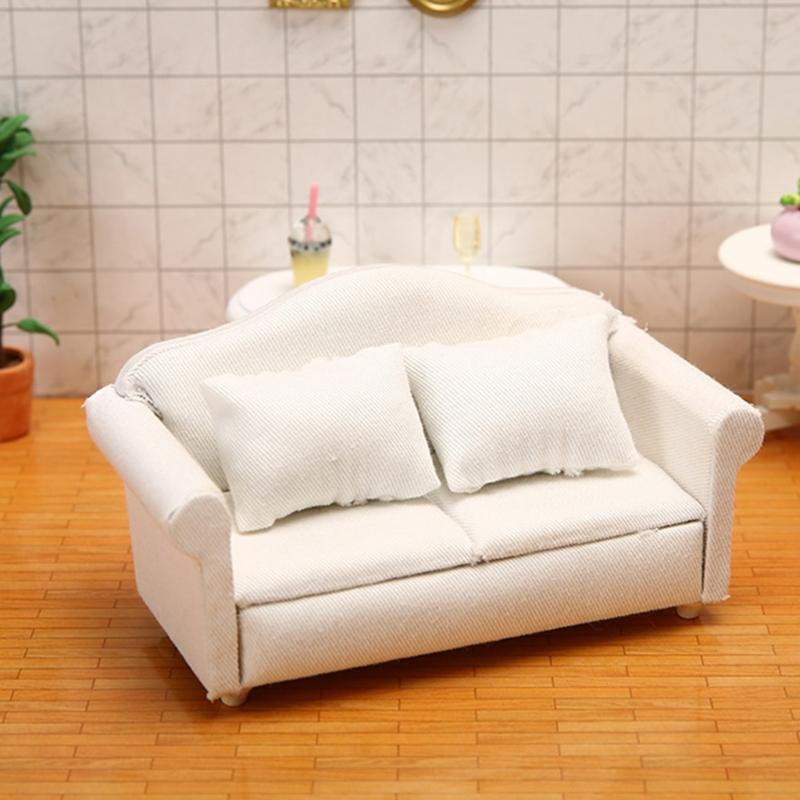 1:12 Miniature Sofa Model Figurine For Doll House With Wooden Frame And Soft Fabric Cover For Realistic Scene Decoration