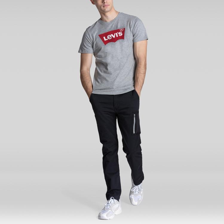 Levis Letter Logo Loose Fit Crew Neck T-Shirt Men Tops Gray 17783-0138